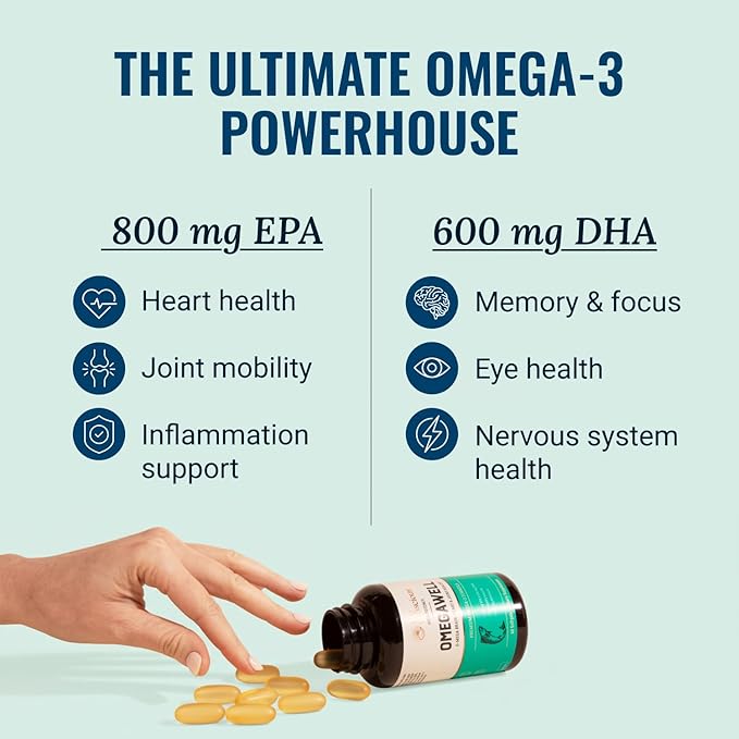 Live Conscious OmegaWell Omega 3 Fish Oil - 2000mg Capsules: Heart Brain &amp Joint Support - 800 mg EPA 600 mg DHA - Sustainably Sourced - Softgels - 30 Day Supply