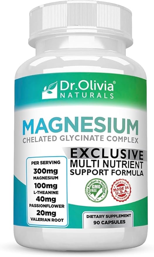 Dr. Olivia's Magnesium Glycinate Complex w/L-Theanine Passionflower &amp Valerian Root - 90 Capsules