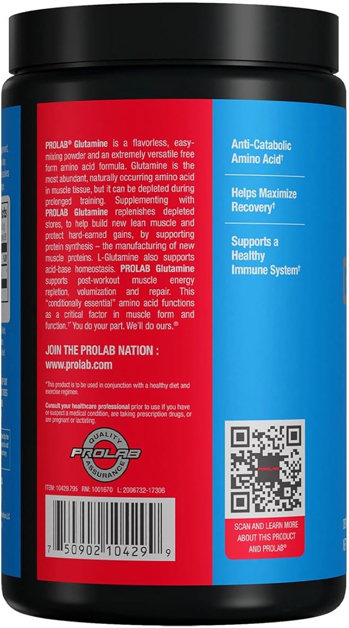 ProLab Glutamine Powder 400g Pure L-Glutamine Supplement for Muscle Recovery Endurance &amp Immune SupportUnflavored Post-Workout Recovery Amino Acid Powder (80 Servings)