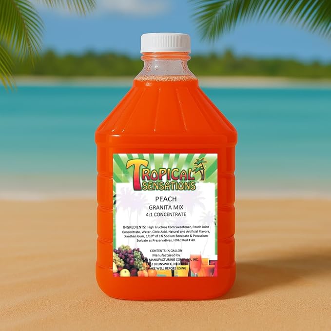Tropical Sensations Peach Granita Slushie Mix – 6 Bottles 64 oz Each – Non-Alcoholic Frozen Drink Mix for Slush Machines – Bulk Case