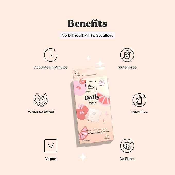 The Patch Brand Daily Support Patches | Natural Wellness Infused with Vitamin C Zinc Citrate Vitamin D Ginko Biloba and Echinacea