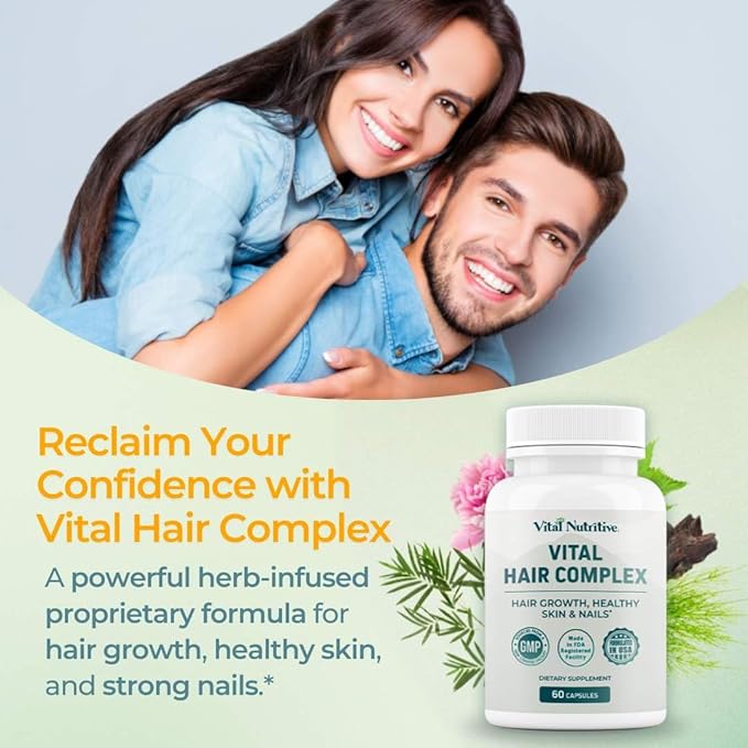 Vital Hair Complex -Hair Growth Vitamins for Women and Men -Biotin &amp Vitamin B -Hair Growth Supplement for Healthy Hair Skin &amp Nails -Hormone &amp Gluten Free -Hair Vitamins for Women