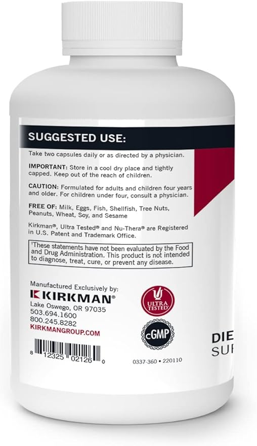 Kirkman - Super Nu-Thera - 360 Capsules - Comprehensive Multivitamin - with Vitamin B6 &amp Magnesium - Hypoallergenic