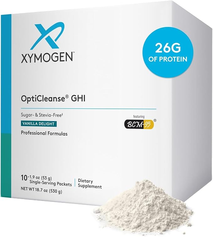 XYMOGEN OptiCleanse GHI - Protein Powder for Digestive Health - Liver &amp Immune Support - B Vitamins &amp Plant-Based Protein - Gluten-Free - Vanilla Delight Flavor - 10 Servings