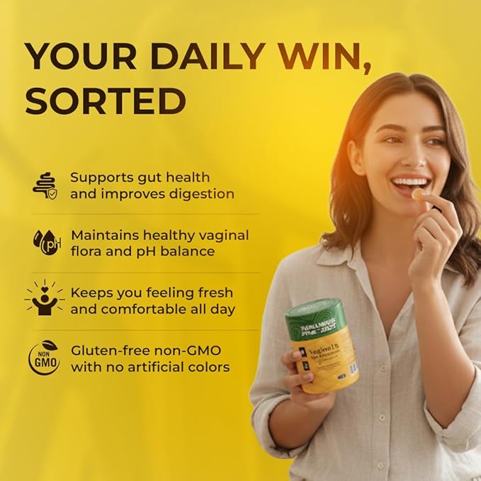 The Wellness Project Vaginal &amp Gut Probiotic + Prebiotic Gummies| Triple-Strength Clinically Studied Probiotics for Flora Odor &amp pH Balance | No Added Sugars | Delicious Pineapple Flavor (Pac