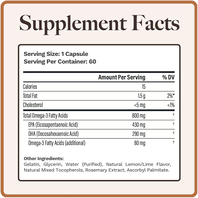 Utzy Naturals Omega 3 Fish Oil 60 Softgels Lemon-Lime Flavor and TriBerine