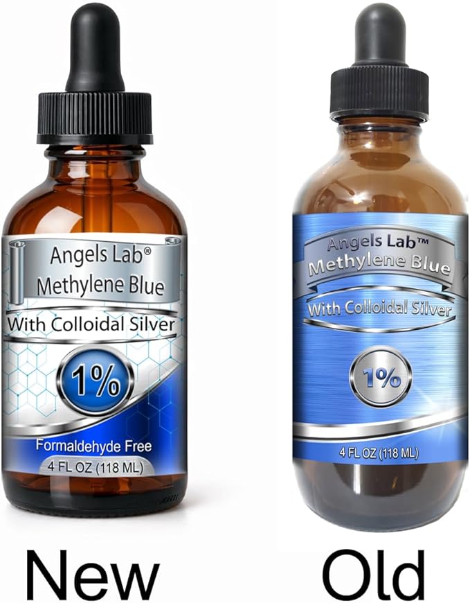 New Methylene Blue 1% Wtih Colloidal Silver Angels Lab |USP-Grade Methylthioninium Chloride Liquid | High Purity Dietary Supplement for Brain Function &amp Cognitive Health |4 oz Glass Dropper Bottle