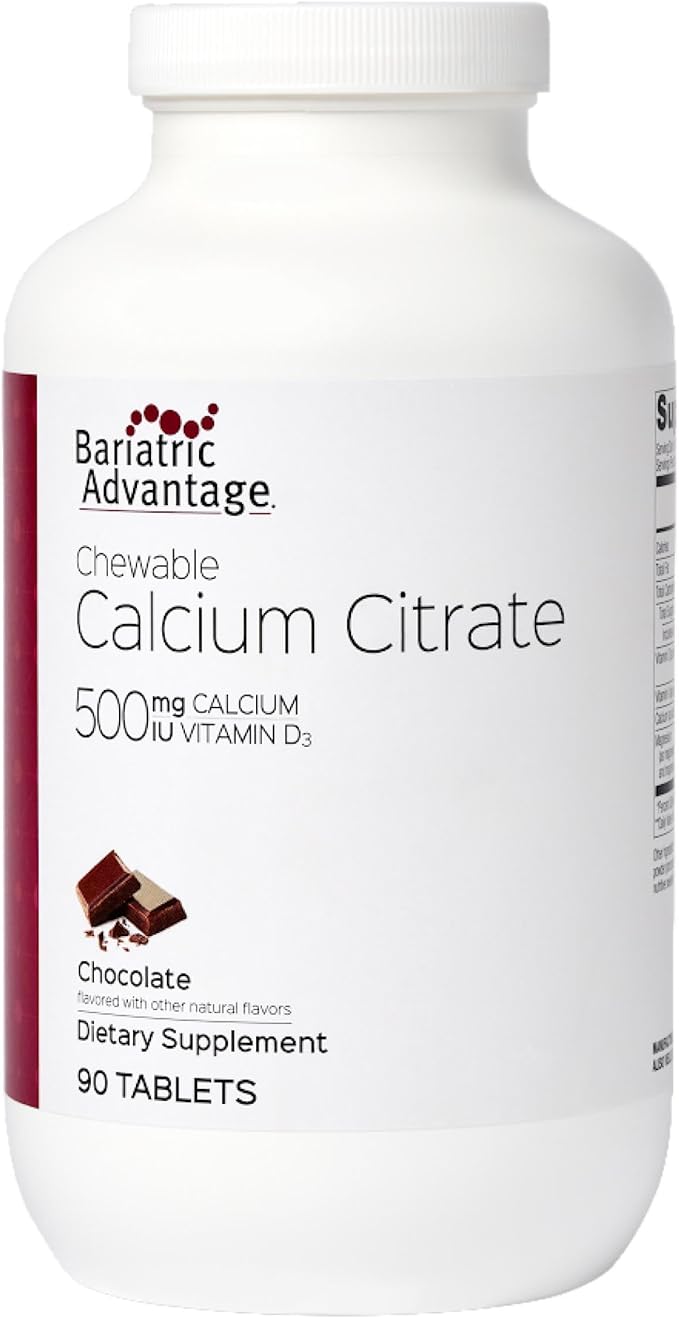 Bariatric Advantage Calcium Citrate Chewable 500 mg - for Bariatric Surgery Patients - High-Potency Easy-Digest Tablets - Calcium Citrate - Bone Strength Supplements* - Chocolate - 90 Count