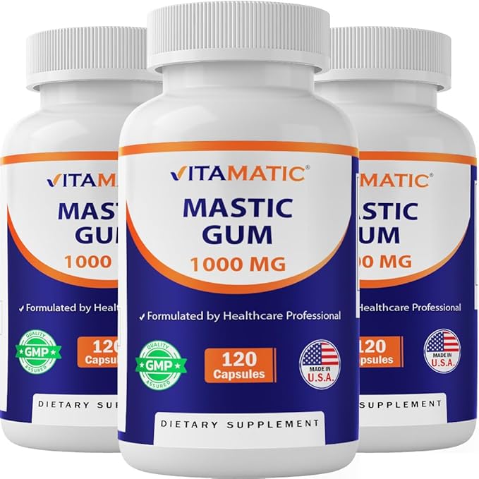 Vitamatic Mastic Gum 1000mg – 3 Pack (360 Capsules Total) Support for Digestive Function Gastrointestinal Health Immune System &amp Oral Wellness