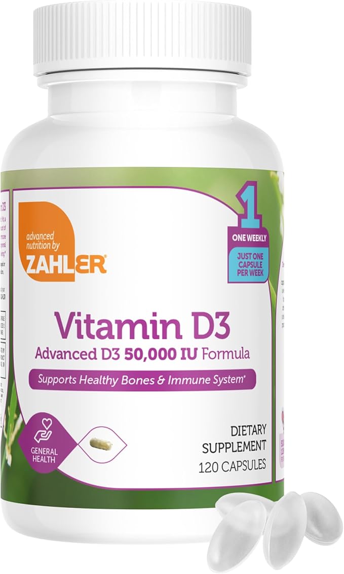 Zahler - Advanced Vitamin D3 50000 IU capsules (120 Count) Kosher Vegetarian Friendly Vitamin D for Immune Support Bone Teeth &amp Muscle Health - Weekly D3 Vitamin Supplement- Easy Swallow Vitamin