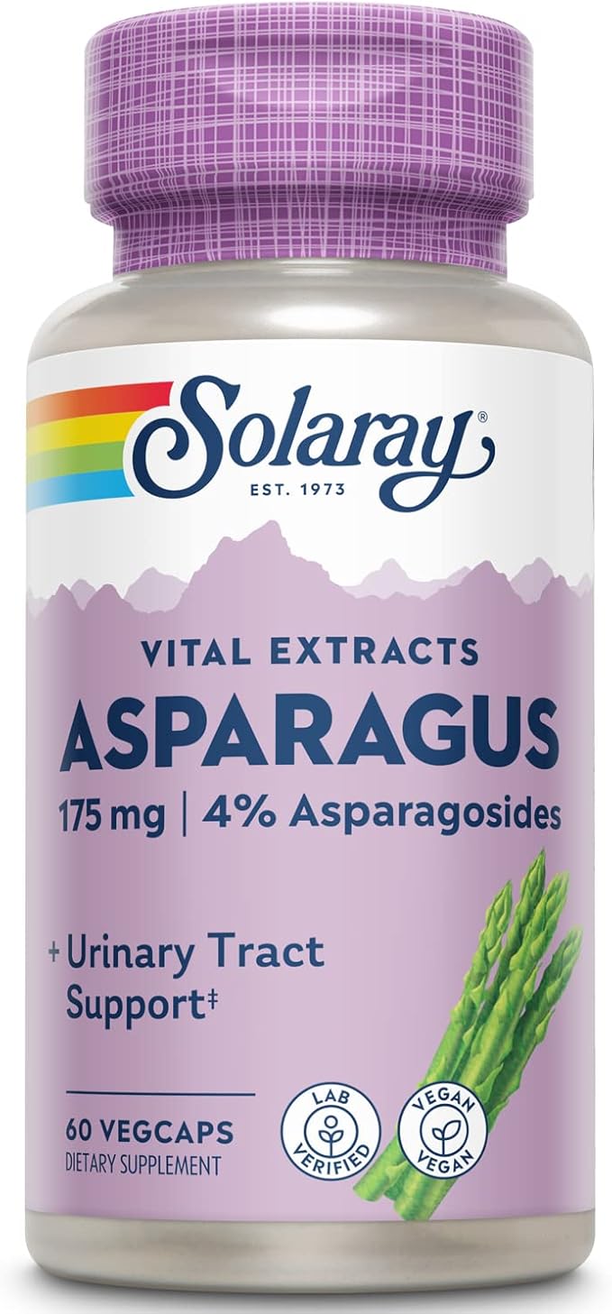 SOLARAY Asparagus 175 mg Supplement with Whole Root - Asparagus Extract Capsules for Men &amp Women Urinary Tract &amp Digestive Health Support Vegan Formula - 60 Veg Caps