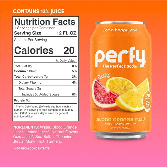 PERFY Caffeine Free Healthy Soda Variety Pack | Made With Real Fruit Juice – Low Sugar Nootropic Drinks with L-Theanine + Turmeric or Ashwagandha | Calming Functional Mocktail Sampler | Keto + GLP-1 F