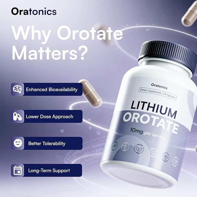 Lithium Orotate 10mg – Trace Mineral Lithium Supplement for Daily Balance &amp Cognitive Clarity – Low-Dose Highly Absorbable Formula – Vegan Non-GMO Capsules – 30 Count