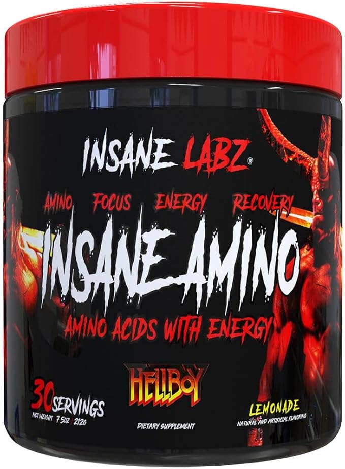 Insane Labz Hellboy Bundle Psychotic Hellboy Pre Workout and Insane Amino BCAA Increase Muscle Mass Strength Focus and Recovery Time Lemonade