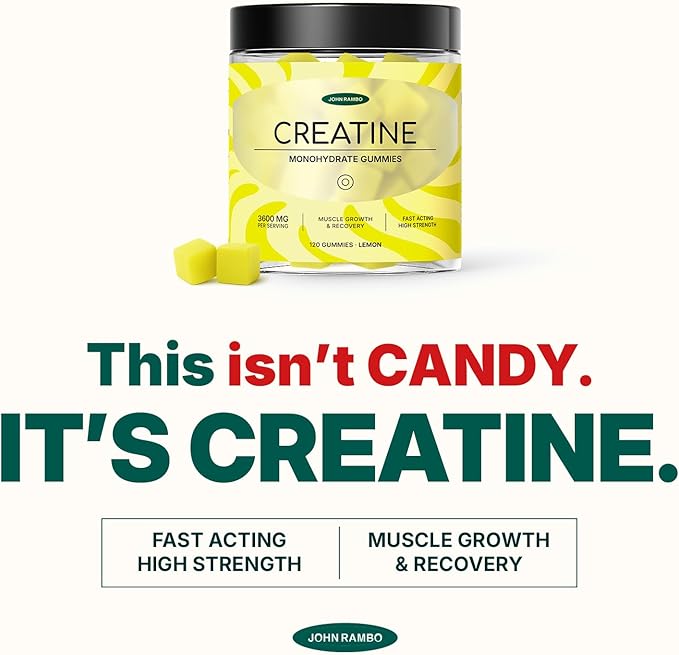 Creatine Monohydrate Gummies – 3600mg Real Creatine Per Serving – Transparent Label Zesty Lemon Flavor Lab-Tested Strength &amp Recovery Supplement
