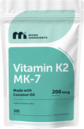 Micro Ingredients Vitamin K2 MK-7 200 mcg Per Serving 300 Coconut Oil Softgels | K2 Vitamin Supplement with Coconut Oil | Non-GMO