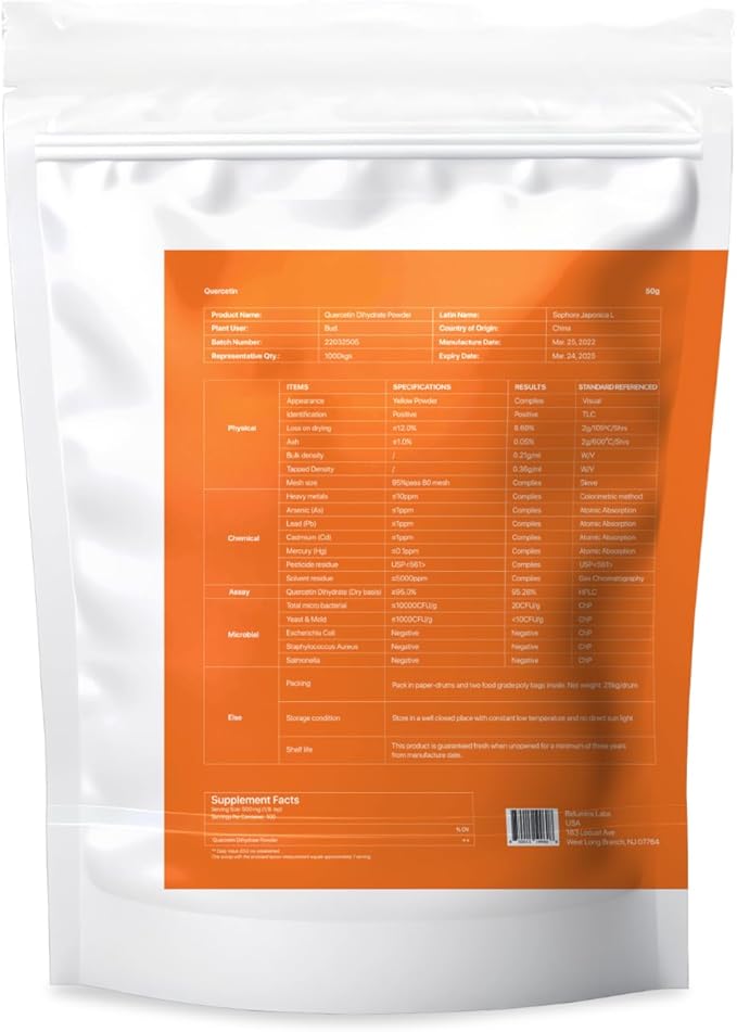 Relumins PUREPOWDER Quercetin - Immune Support Antioxidant Boost and Overall Wellness - 50g Bulk Powder
