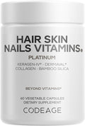 Codeage Hair Skin Nails Vitamins Platinum - KeraGEN-IV Keratin Dermaval - Hair Fall Skin Elasticity &amp Moisture Support - Biotin 5000 Collagen Vitamin C Coffeeberry PABA Supplement - 60 Capsu