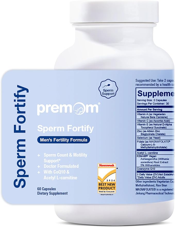 Premom Sperm Fortify Male Fertility Supplements for Men with KSM-66® Vegan Ashwagandha CoQ10 Zinc Selenium &amp Acetyl-L-Carnitine Supports Sperm Health Motility &amp Count* 60 Veggie Capsu
