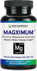 Trio Nutrition MagX Magnesium Glycinate Vitamin D3 Vitamin K2 &amp MCT Oil | Chelated Magnesium Supplement | Calm Relaxation &amp Recovery | Be Well Rested &amp Start Your Day with Magximum