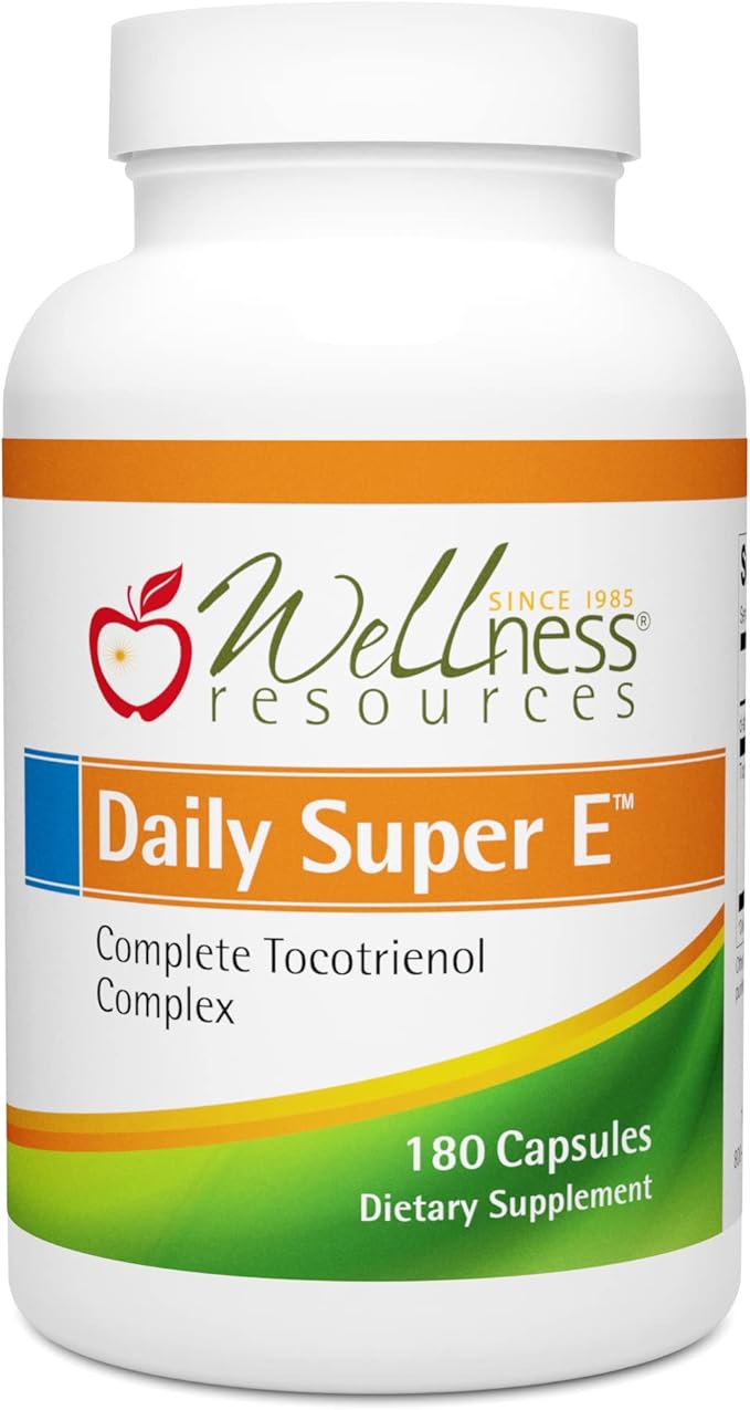 Wellness Resources Daily Super E Tocotrienol Complex - Full Spectrum Vitamin E with Delta Gamma &amp Alpha Tocotrienols for Antioxidant Protection Soy-Free Natural Source Non-GMO (180 Caps)