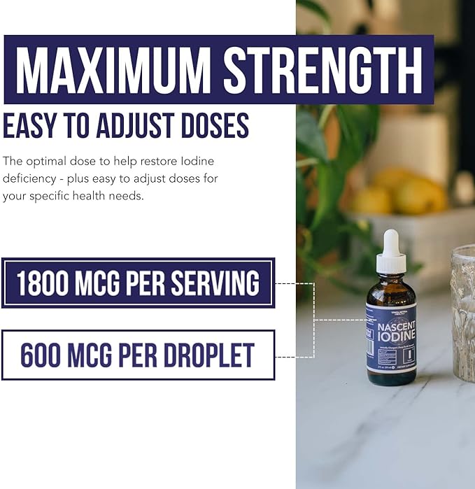 Nascent Iodine Supplement 400 Servings Glass Bottle Vegan 1800 mcg - 600 mcg per Drop - Pure Clear Color - Supports Thyroid Health Energy Immunity &amp Metabolism (2 oz.)