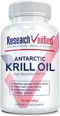 Research Verified Antarctic Krill Oil 2000mg - Support Heart Function &amp Joints Boost Cognition - MSC Certified Sustainably Sourced - 60 Softgels - Made in the USA