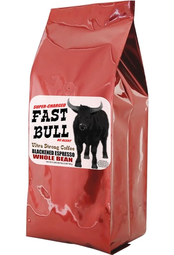 Fast Bull Smooth Crema Espresso 5 LBS - Whole Bean Coffee 5 Pound Bag Strongest Coffee