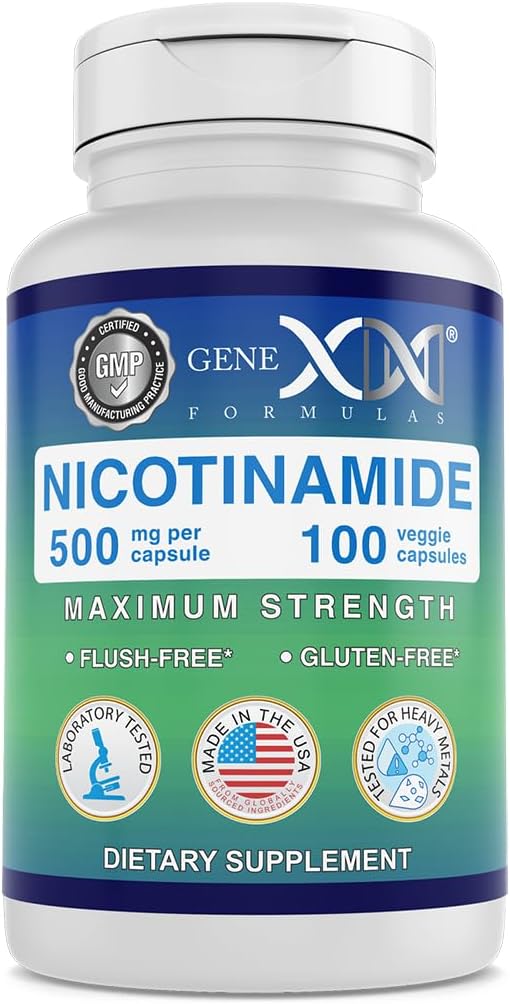 Genex Formulas - Nicotinamide 500mg Vitamin B3 Flush Free Niacin Capsules for Healthy Skin - Niacinamide Supplement Pills Help Produce Keratin &amp Support Skin Cell Health &amp Energy - (100 Capsul