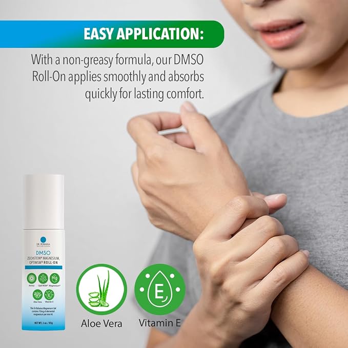 Dr. Robaina DMSO Roll-On – 99.9% Pure Dimethyl Sulfoxide | Formula with Zechstein Magnesium Arnica Aloe Vera &amp Vitamin E Non-Greasy Topical Formula | 3 oz