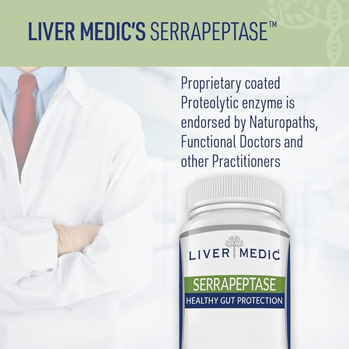 Serrapeptase Pure Digestive Proteolytic Enzymes Enteric Coated Premium Healthy Gut Protection and Vegan Liver Support Supplement for Sinus Respiratory and Gut Health NonGMO (60 Caps)