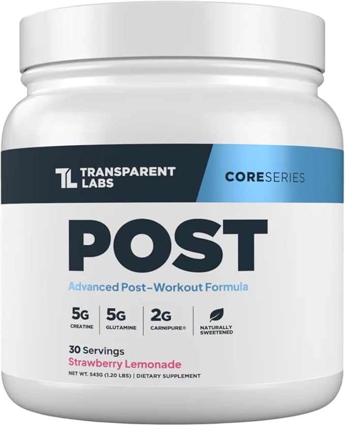 Transparent Labs Post - Post-Workout Recovery Muscle Builder with L-Glutamine Beta-Alanine and BetaPure Betaine Anhydrous for Muscle Recovery and Muscle Building - 30 Servings Strawberry Lemonade