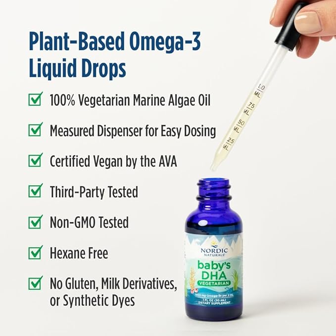 Nordic Naturals Baby’s DHA Vegetarian Unflavored - 1050 mg Plant-Based Omega-3-1 oz - Supports Brain &amp Vision Development in Babies - Non-GMO Vegan - 15 Servings