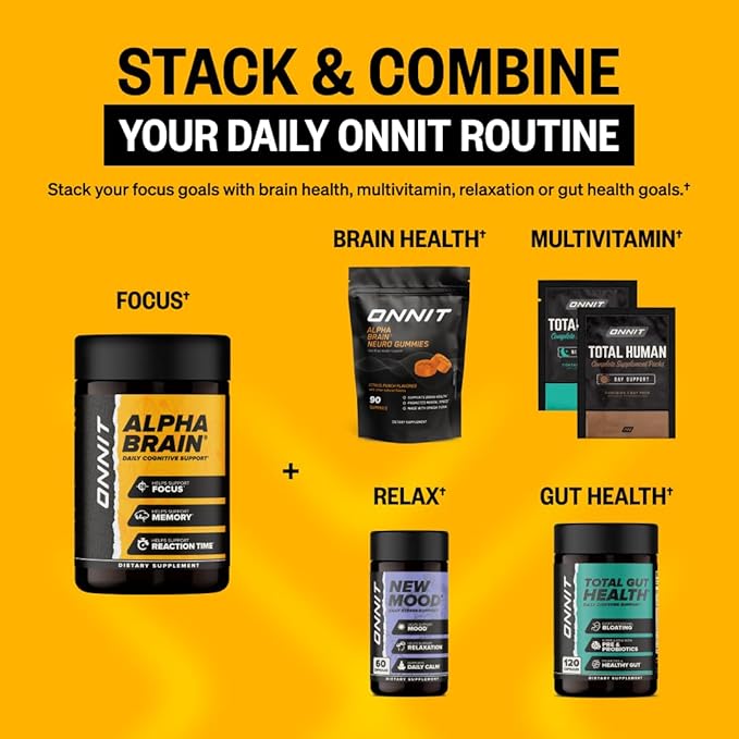 ONNIT Cognitive &amp Daily Wellness Bundle: Alpha Brain Nootropic Capsules (30 Count) + Total Human Multivitamin Packs (30-Day Supply) IGEN Non-GMO Tested Focus Energy &amp Clarity Pack of 2