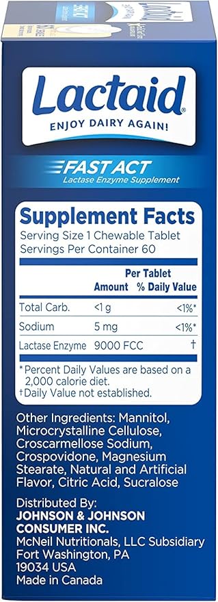 LACTAID Fast Act Chewables Vanilla Twist 60 ea (Pack of 12)