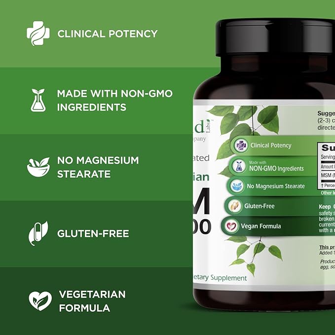EMERALD LABS MSM 1000mg - Joint Liver &amp Immune Support Supplement with Methylsulfonylmethane - Gluten-Free &amp Additive-Free - 200 Vegetable Capsules (Up to 100-Day Supply)
