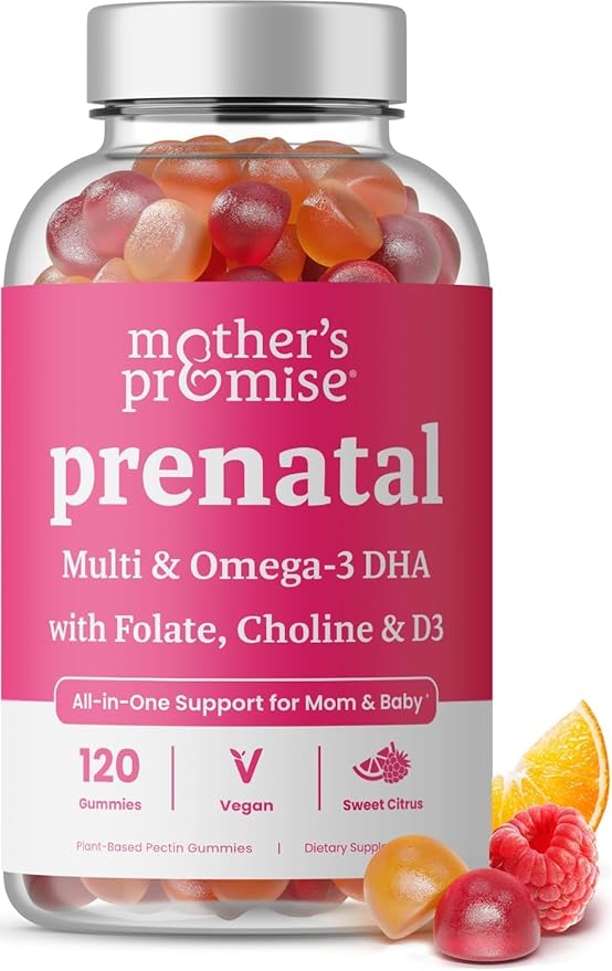 Prenatal Vitamin Gummies with DHA | Vegan Prenatal Vitamins for Women with Omega 3 Methylfolate Choline &amp D3 Pregnancy Vitamins for Fetal Development | Gummy Multivitamin Supplement 120 Count