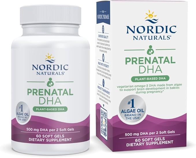 Nordic Naturals Vegan Prenatal DHA Unflavored - 60 Soft Gels - 500 mg Plant-Based DHA - Supports Brain Development in Babies &amp Healthy Pregnancy - Non-GMO - 30 Servings