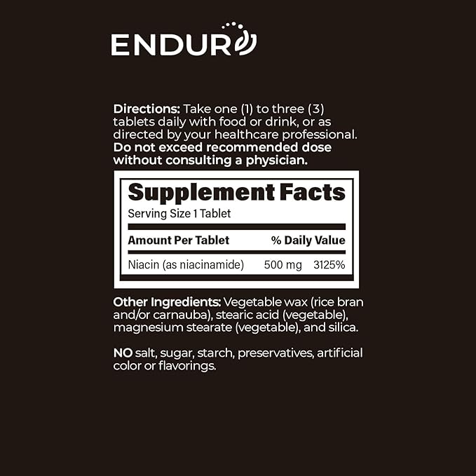 Endurance Products ENDUR-Amide - Niacinamide - SR (Sustained Release) 500 mg - Supports Skin &amp Cellular Health - High-Potency - Optimal 5–7 Hour Targeted Delivery - 200 Tablets