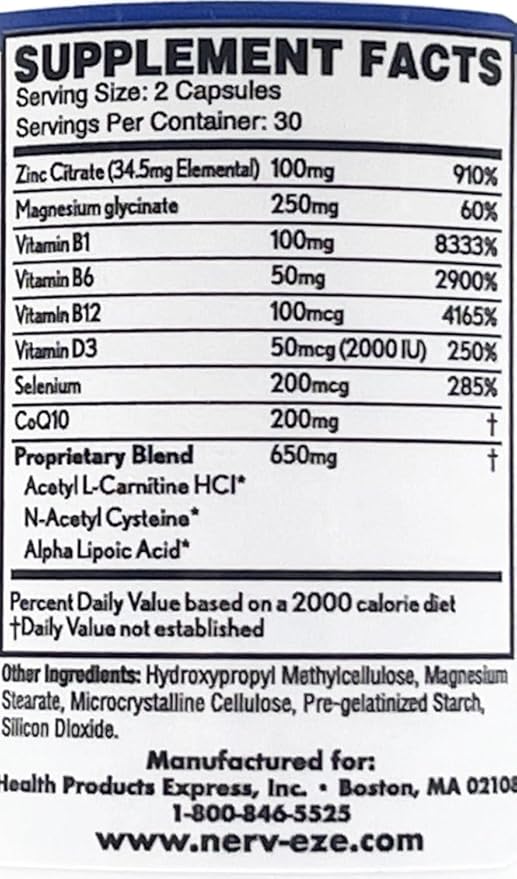 Advanced Neurovascular Support with CoQ10 B Vitamins Zinc Magnesium Alpha Lipoic Acid and More. Support Nerve Health Reduce Migraine Frequency and Promote Cardiovascular Wellness. (1)