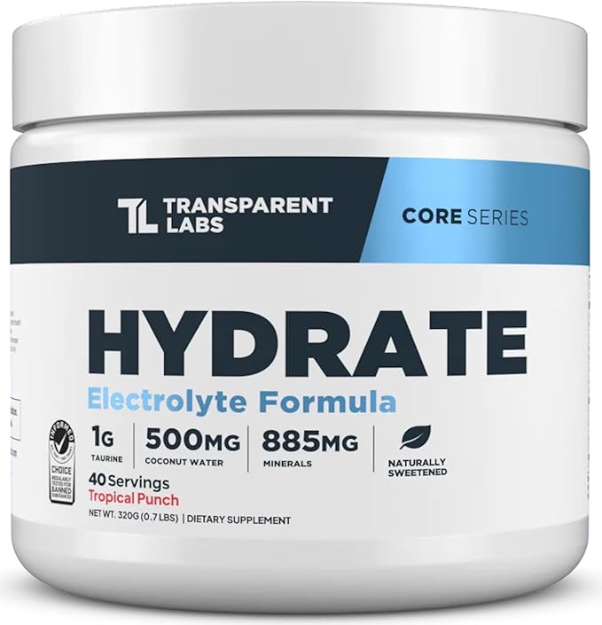 Transparent Labs BCAA Glutamine Powder (30 Servings Strawberry Lemonade) &amp Hydrate Electrolytes Powder (40 Servings Tropical Punch)