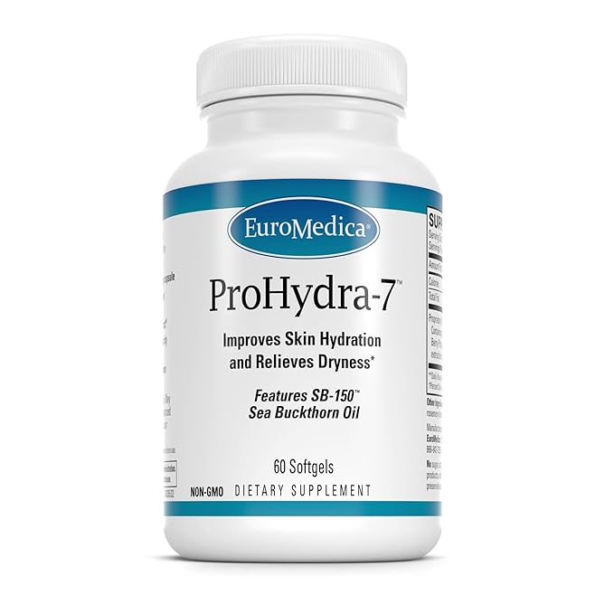 EuroMedica ProHydra-7 - Dietary Supplement with Essential Fatty Acids - Nutritional Supplement to Support Skin Health with Sea Buckthorn Berry Pulp &amp Seed Oil - 60 Softgels