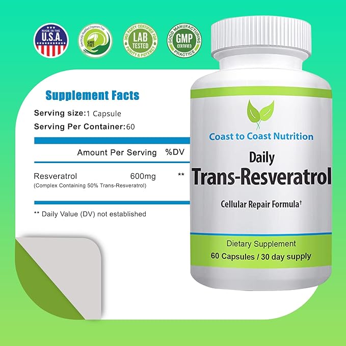 Trans-Resveratrol Supplement - Organic Capsules – Vegan Supplements for Women and Men Natural Antioxidant Polyphenols Supplement Anti Aging - 60 Capsules 600mg 30 Day Supply