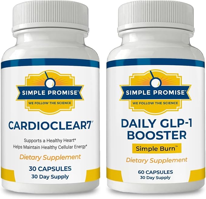Simple Promise Heart &amp Metabolic Wellness Bundle - Supports Circulation Cellular Energy &amp Metabolism - CardioClear7 CoQ10 &amp PQQ Supplement &amp Simple Burn GLP-1 Supplement for Cardiovas