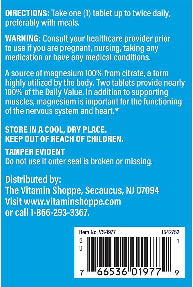 The Vitamin Shoppe Magnesium Citrate 200 mg Tablets Highly Absorbable Magnesium Mineral for Energy Production Digestive Regularity &amp Muscle Support for Men &amp Women Gluten Free 300 Tablets