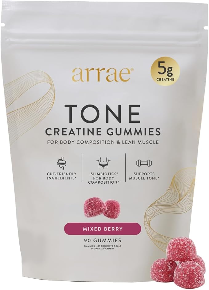 Arrae Tone Gummies – Creatine Monohydrate 5g for Women – Support Lean Muscle Strength &amp Recovery – Hormone-Friendly Muscle Toning Supplement – Mixed Berry Flavor – 90 Count