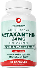 PurePremium Astaxanthin Supplements - Astaxanthin 24mg with Lycopene 50mg Antioxidants Supplement for Skin &amp Eye Health &amp Immune System Support – Non-GMO - 60 Count 2 Month Supply