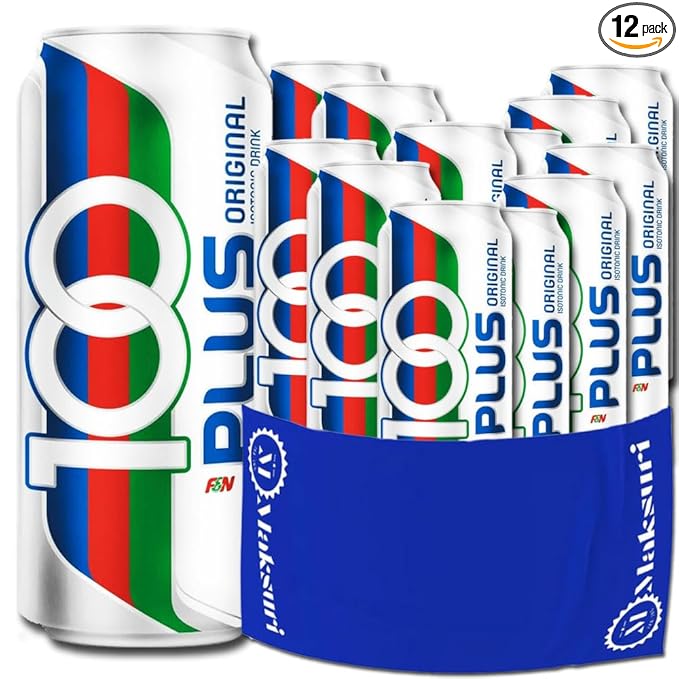 (12 Cans) 100 PLUS Isotonic Sports Drinks Hydration Maksuri Gym Towel Set 11fl oz