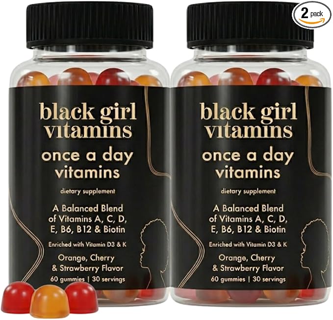 Black Girl Vitamins Once a Day - Womens Multivitamin Gummy - Vitamin A B C E and Zinc. Multivitamin for Women Immune Support. Vegan Gluten-Free. Made in The USA (60 Day Supply Strawberry)