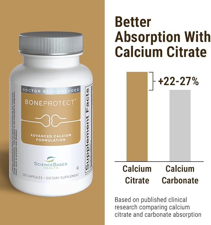 ScienceBased Health BoneProtect – Advanced Bone Health Supplement with Calcium Citrate Vitamin D3 K2 (MK‑7) Magnesium and Antioxidants – Supports Bone Density Heart and Colon Health – 120 Capsules